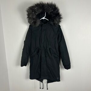 Aritzia‎ TNA Britannia Parka Black Womens Size XXS Fur Trim Winter Coat